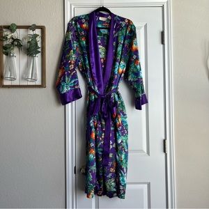 vintage gold label Victoria’s Secret floral print satin midi length robe